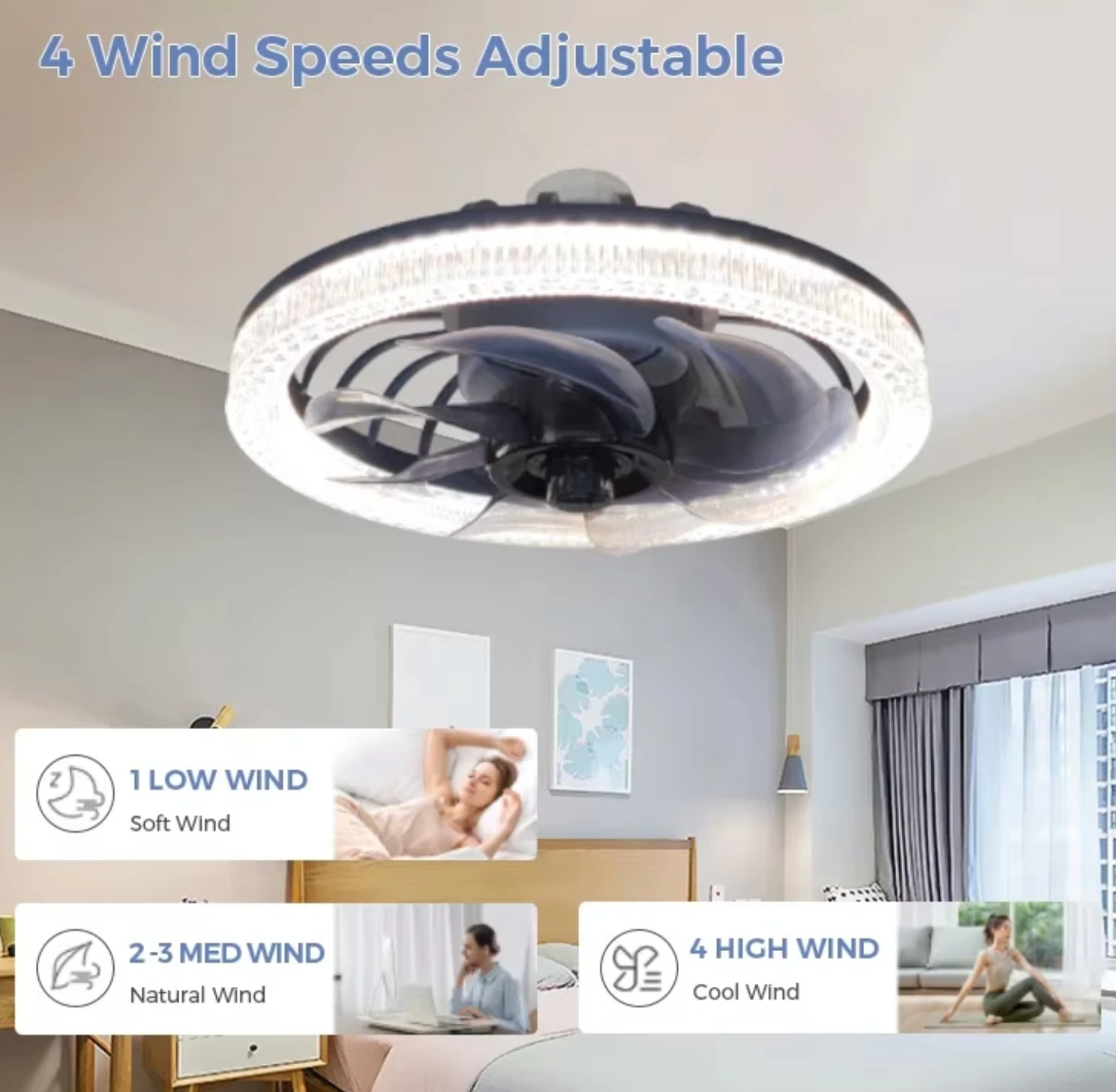 Ceiling Fan with LED Light and Remote Control - YN