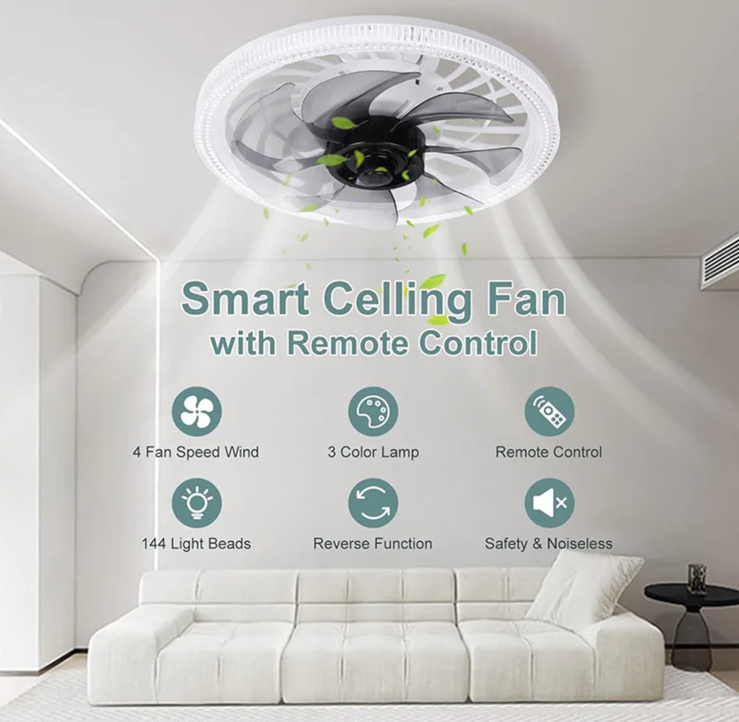 Ceiling Fan with LED Light and Remote Control - YN